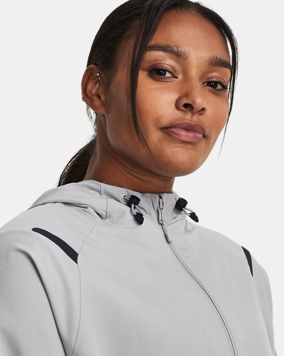 Women's UA Unstoppable Hooded Jacket in Gray image number 3